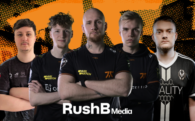 The FNATIC roster, consisting of Brollan, Mezii, Alex, Krimz, and Jackinho