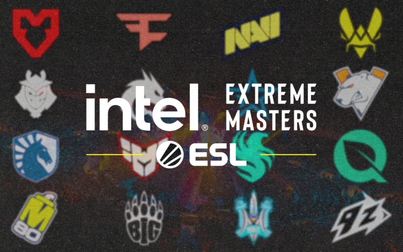 IEM Dallas teams with an "Intel Extreme Masters" and "ESL" logo overlaid on top